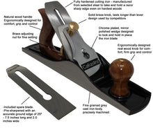 Load image into Gallery viewer, Caliastro Bench Plane No. 5 - Iron Jack Plane - Fully Adjustable Wood Hand Planer, 14-Inches Long with 2-Inch Cutter, Includes 2 blades